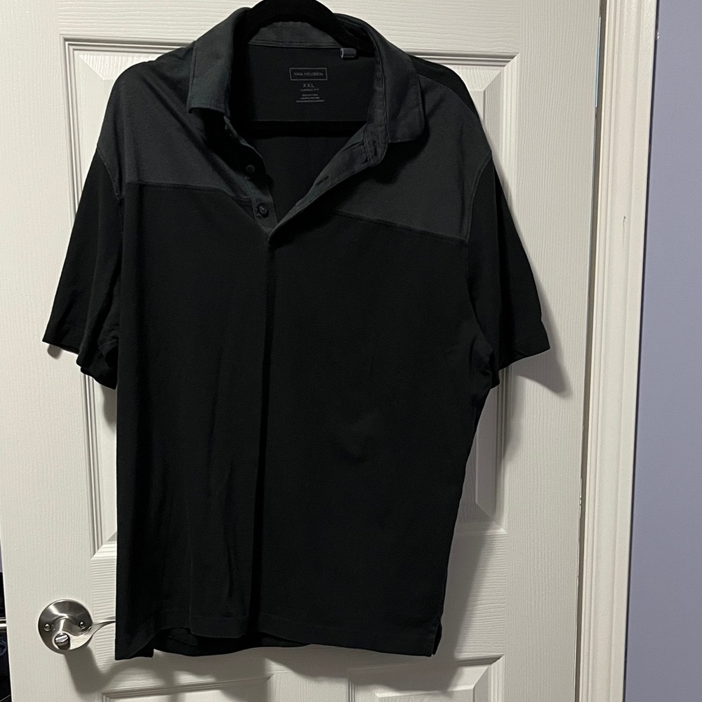 Men's Van Heusen Polo Shirt Black Two-Tone Neutral Business Casual Office Wear